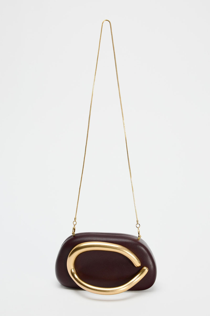 Curved Metal Box Bag in Burgundy