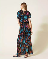 Printed jumpsuit in pleated georgette