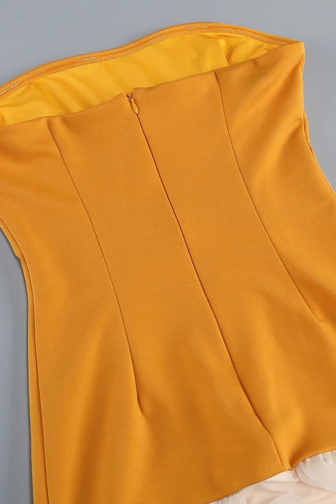 Nodin Strapless Dot Mesh Maxi Dress in orange