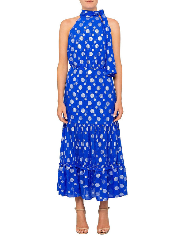 ELEANOR HALTER METALLIC midi DRESS