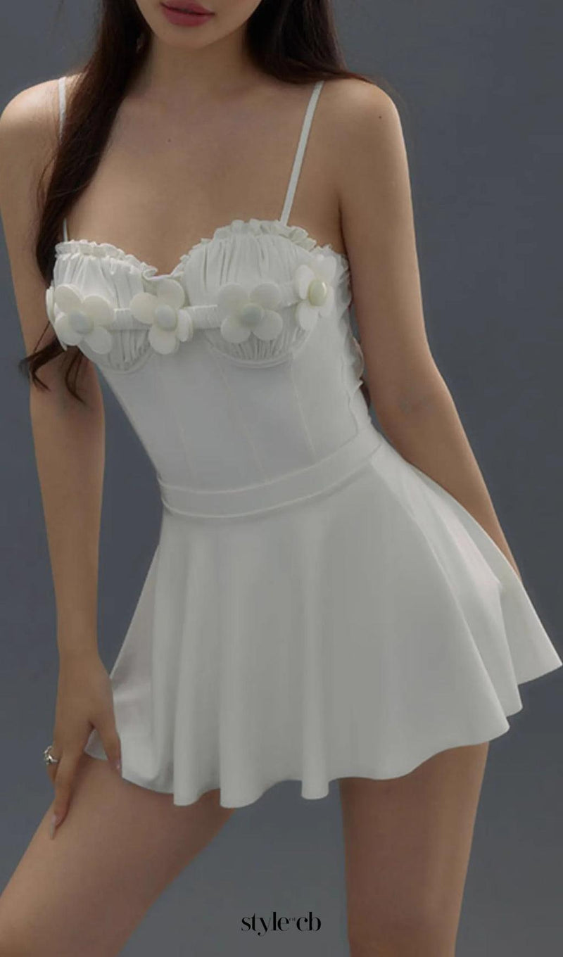 Deance White Flower One-Piece Swimsuit & Skirt