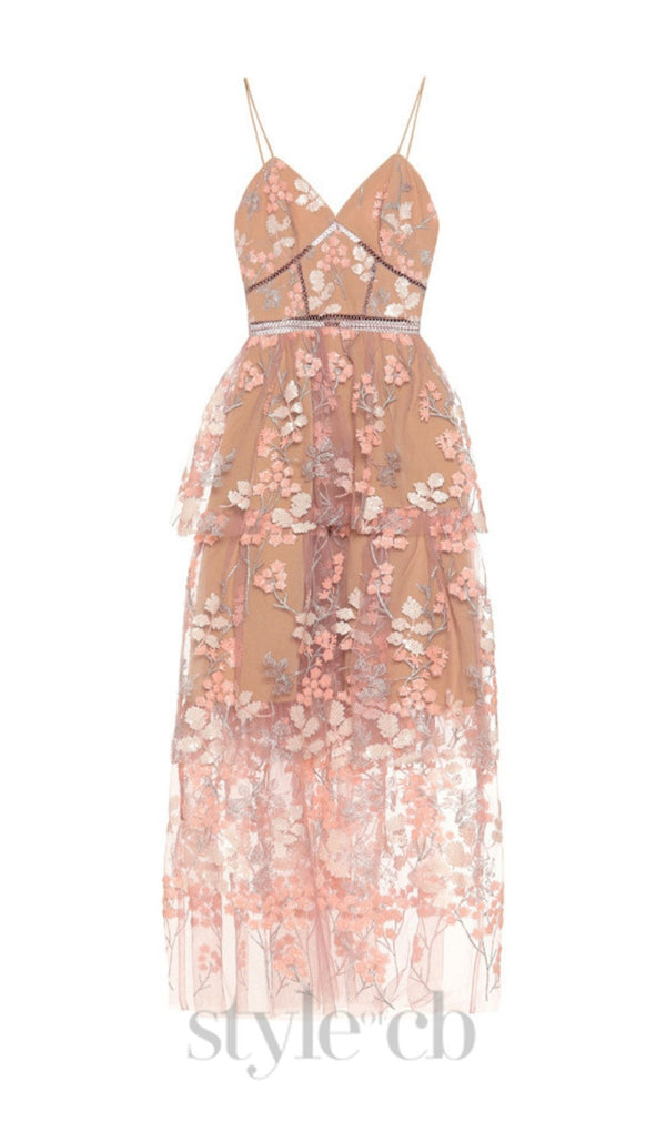 FLORAL EMBELLISHED MIDI DRESS