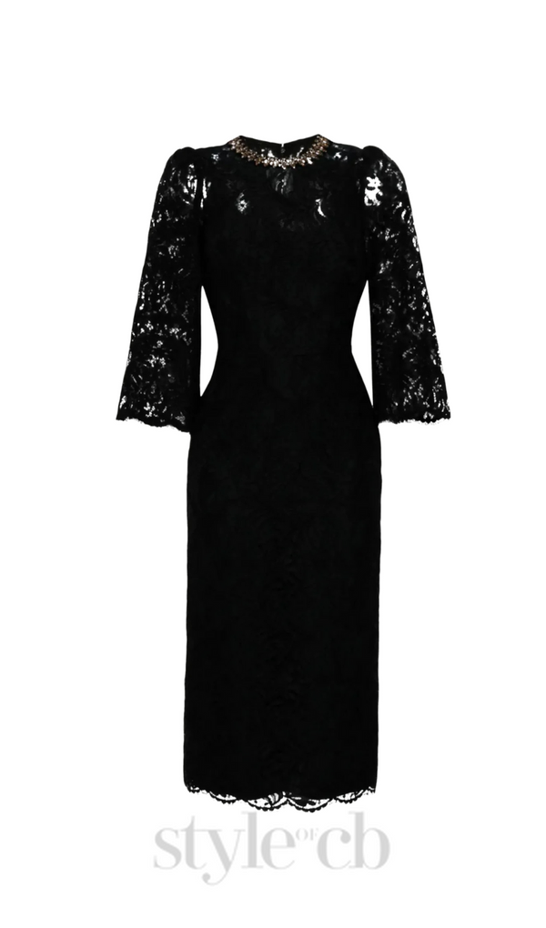 Acotas Lace Crystal-embellished Midi Dress in Black