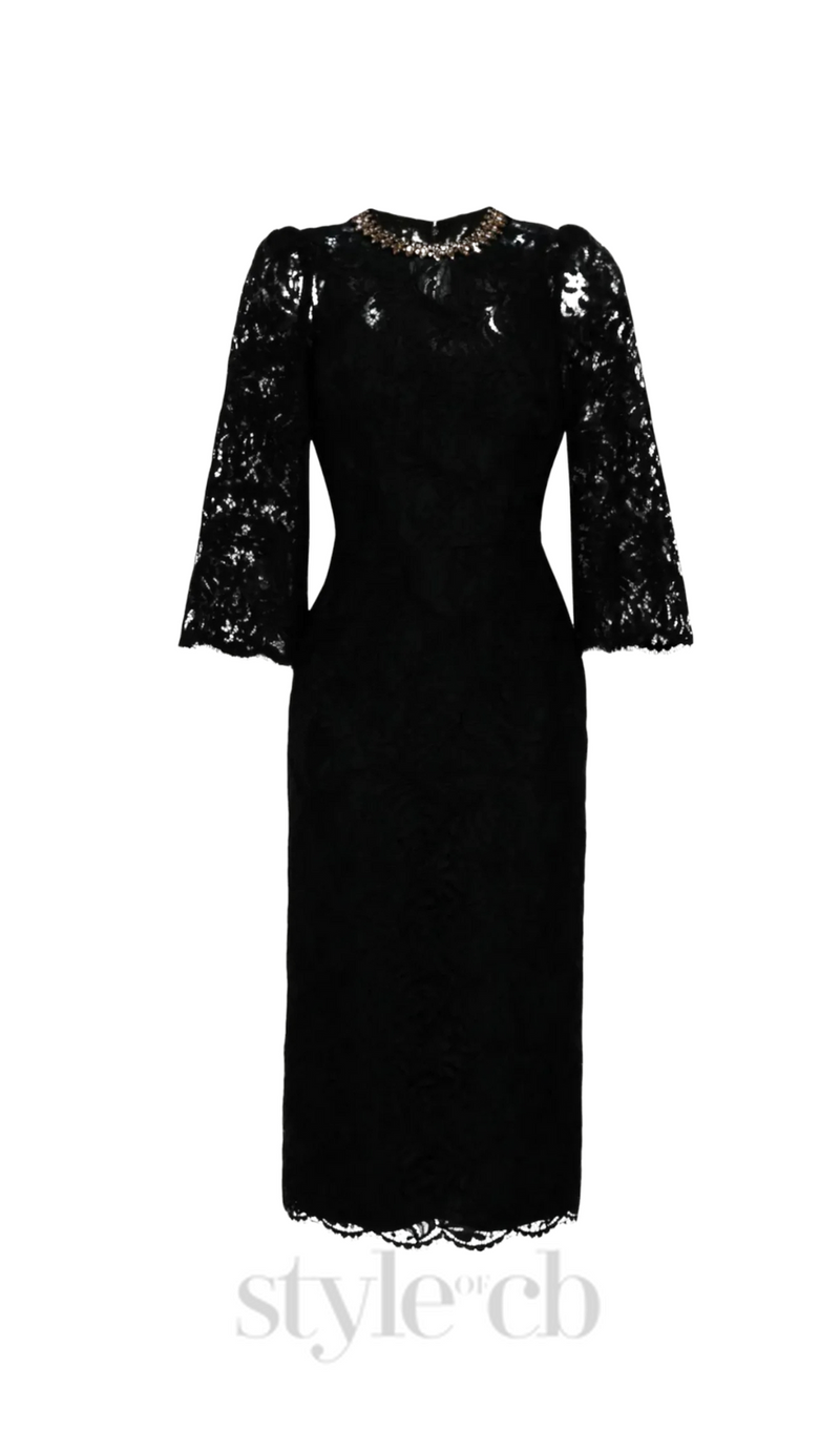 Acotas Lace Crystal-embellished Midi Dress in Black