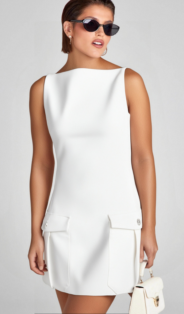 Stretch Crepe Strapless Mini dress in white
