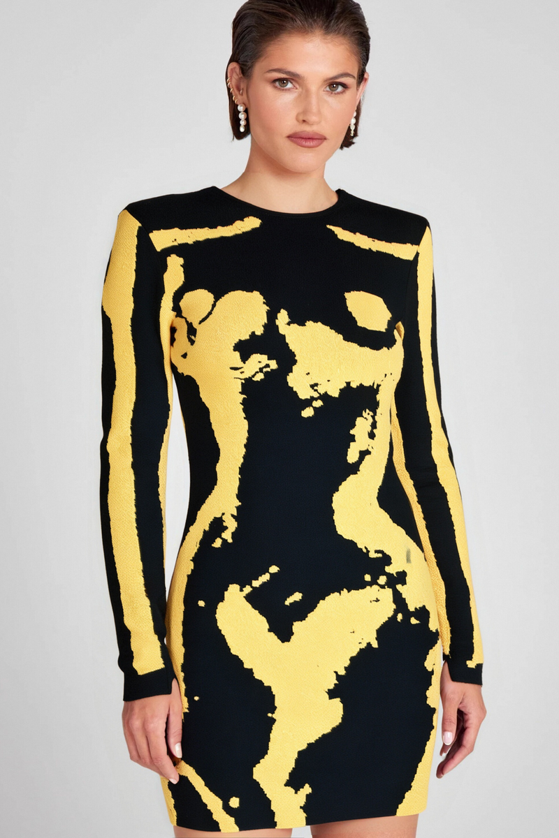 LONG SLEEVE SPARKLY DRESS BLACK GOLD