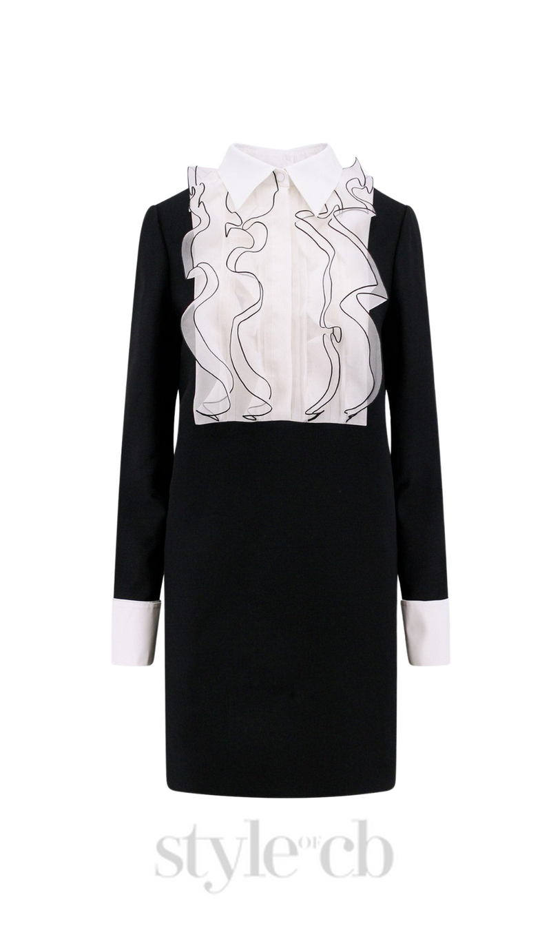 two-tone ruffle trim embellished mini dress