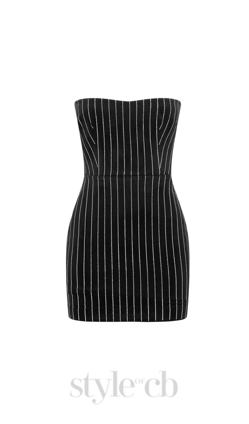 Erlina Crystal Pinstripe Strapless Mini Dress