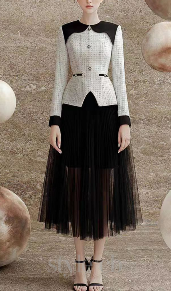 mandy two-tone pleated tulle suit