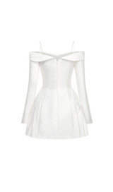 off-shoulder pleated trim mini dress in white