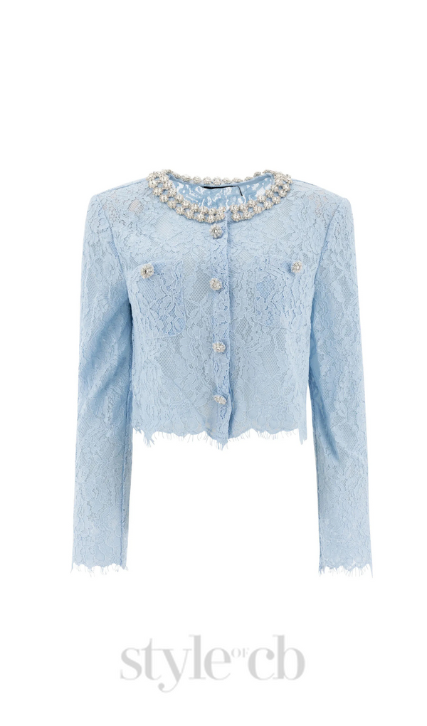 carol lace embellished top in blue