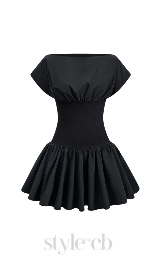 Michael Ruched Patchwork Mini Dress in Black