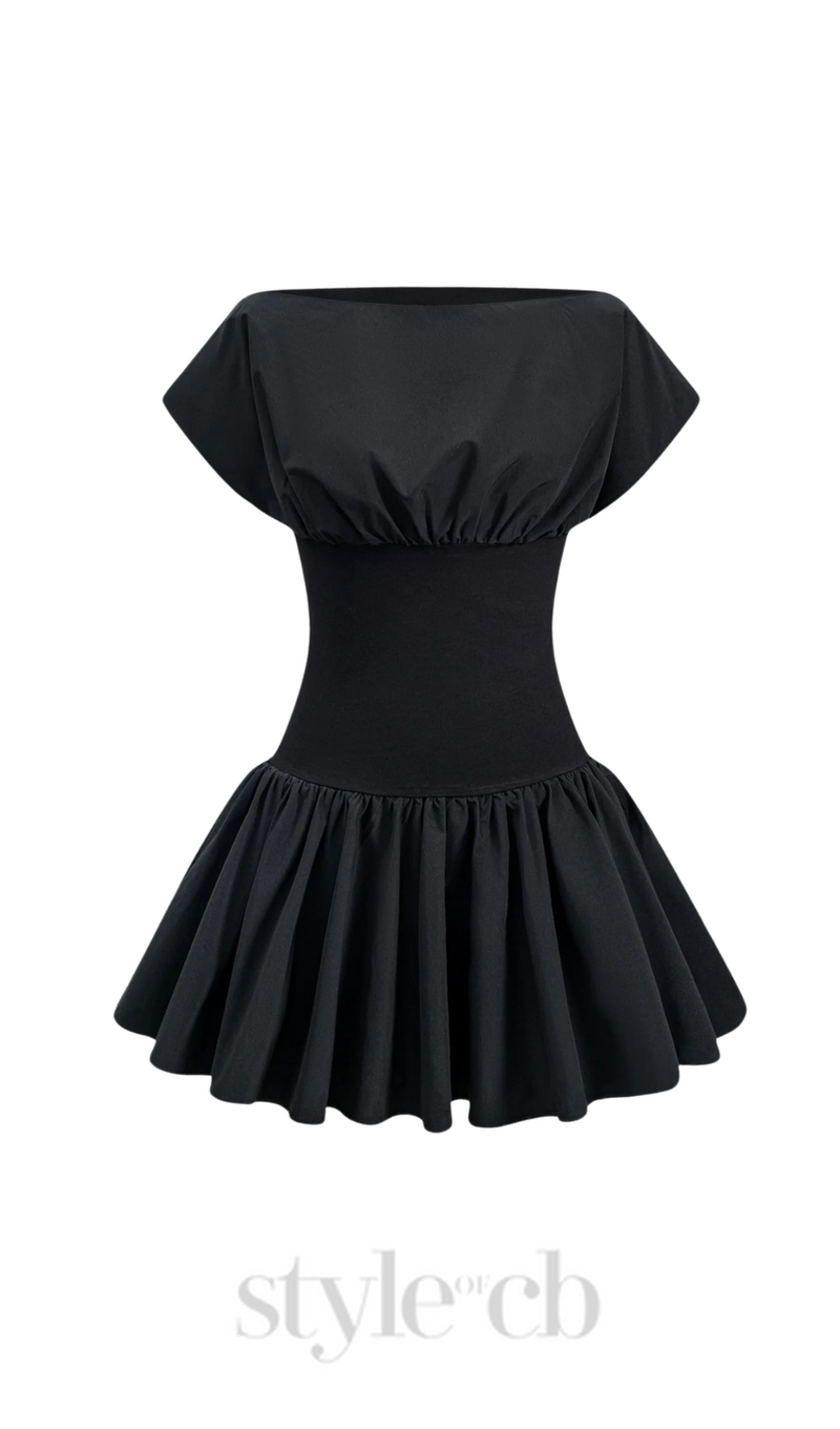 Michael Ruched Patchwork Mini Dress in Black