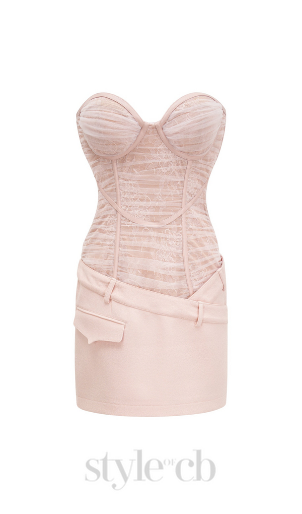 BELT LOOPS MESH MINI DRESS IN PINK