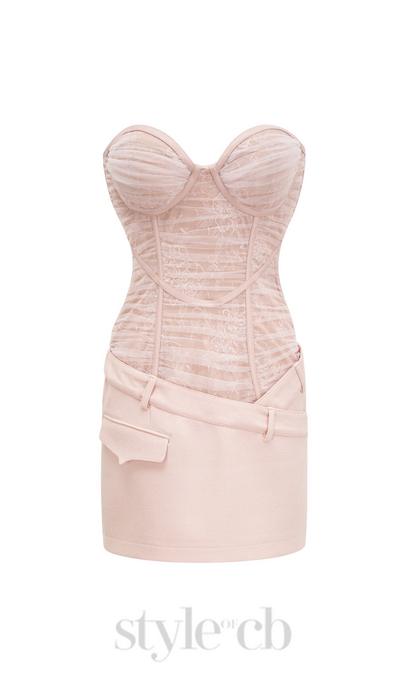 BELT LOOPS MESH MINI DRESS IN PINK
