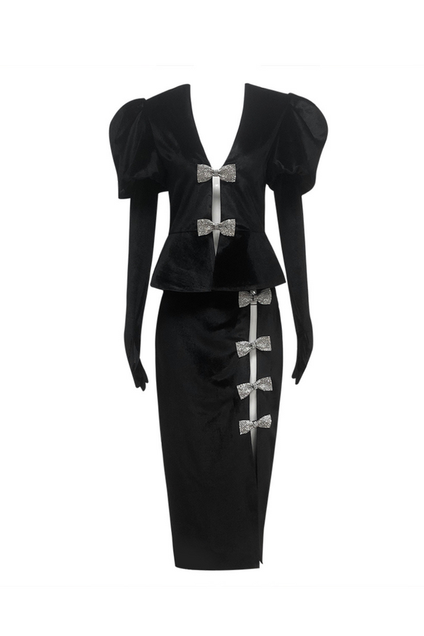 victoria cut out bow mini dress set in black