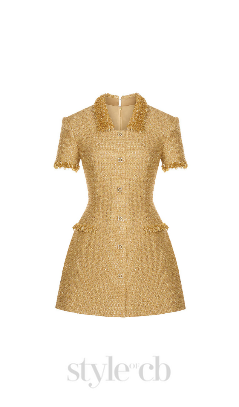 gold embellished mini dress