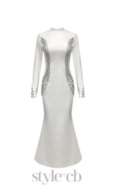 Ashley crystal embellished bodycon maxi dress in white