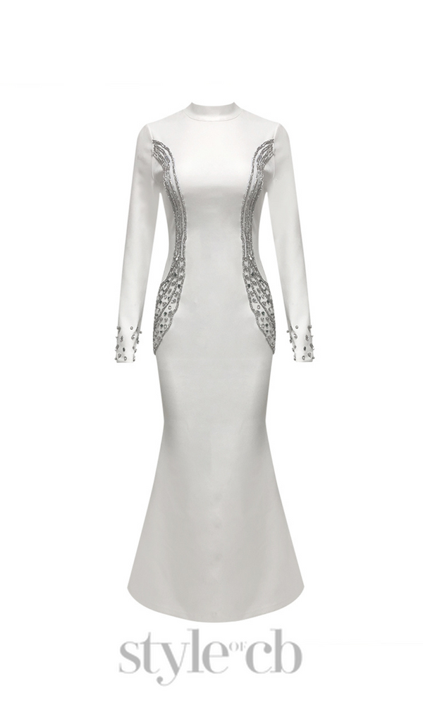 Ashley crystal embellished bodycon maxi dress in white