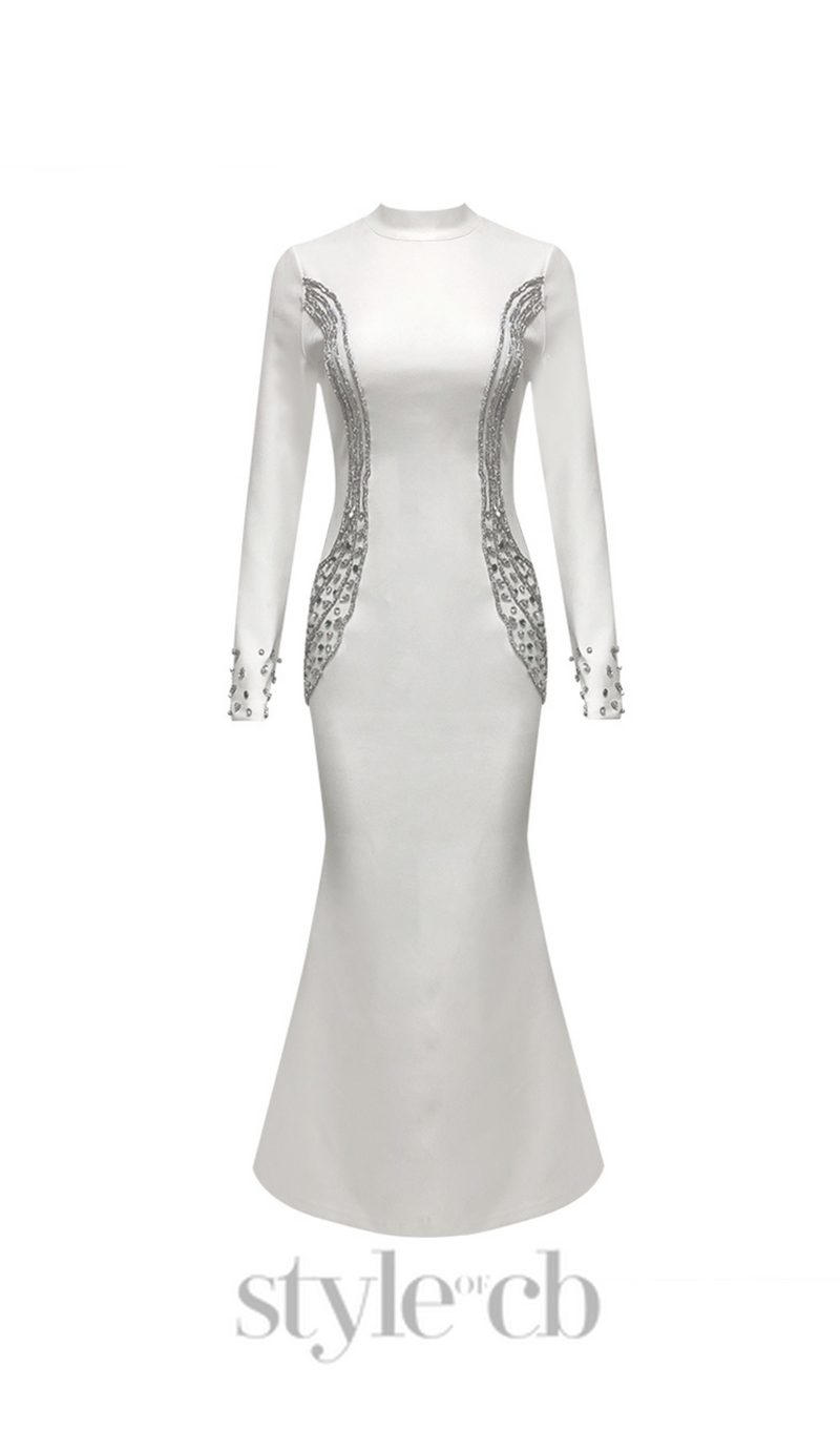 Ashley crystal embellished bodycon maxi dress in white