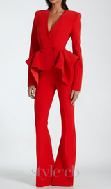 raya ruffled blazer pants set in red