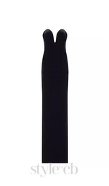 hermosa silk strapless bow gown in black