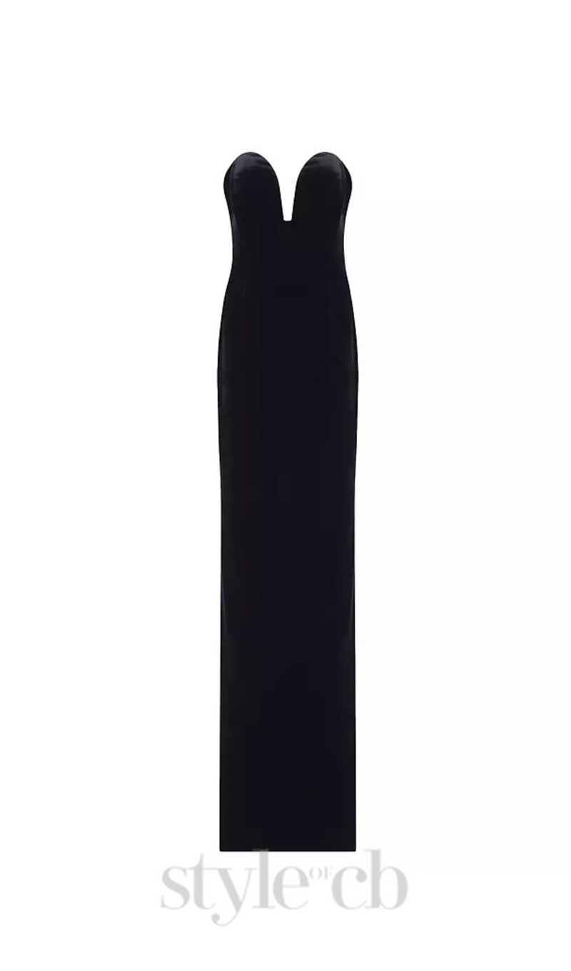 hermosa silk strapless bow gown in black