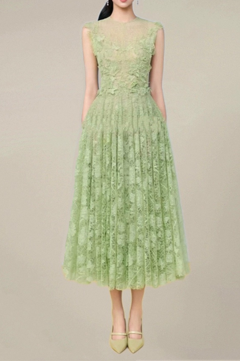 jennifer Lace Flower embellished maxi Dress in green
