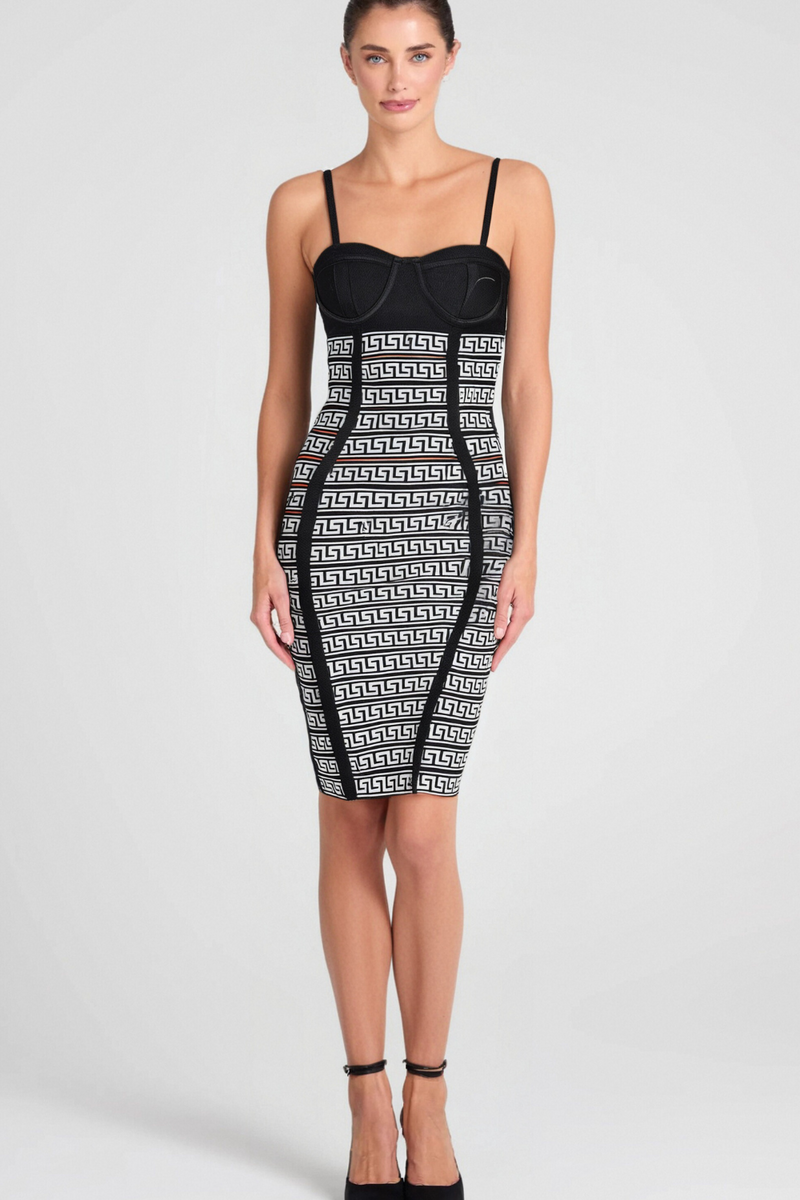 JACQUARD PATCHWORK BANDAGE PARTY DRESS