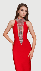 Rhinestone Bandage maxi Dress in red