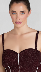 RUCHED BUST RHINESTONE MESH CAMI DRESS