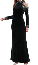 barbara sequin embellished long sleeve maxi dress in black