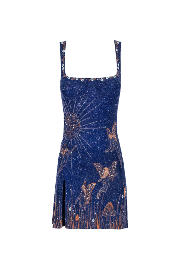 Sylvia Rhinestone Embellished Sky Mini Dress in blue