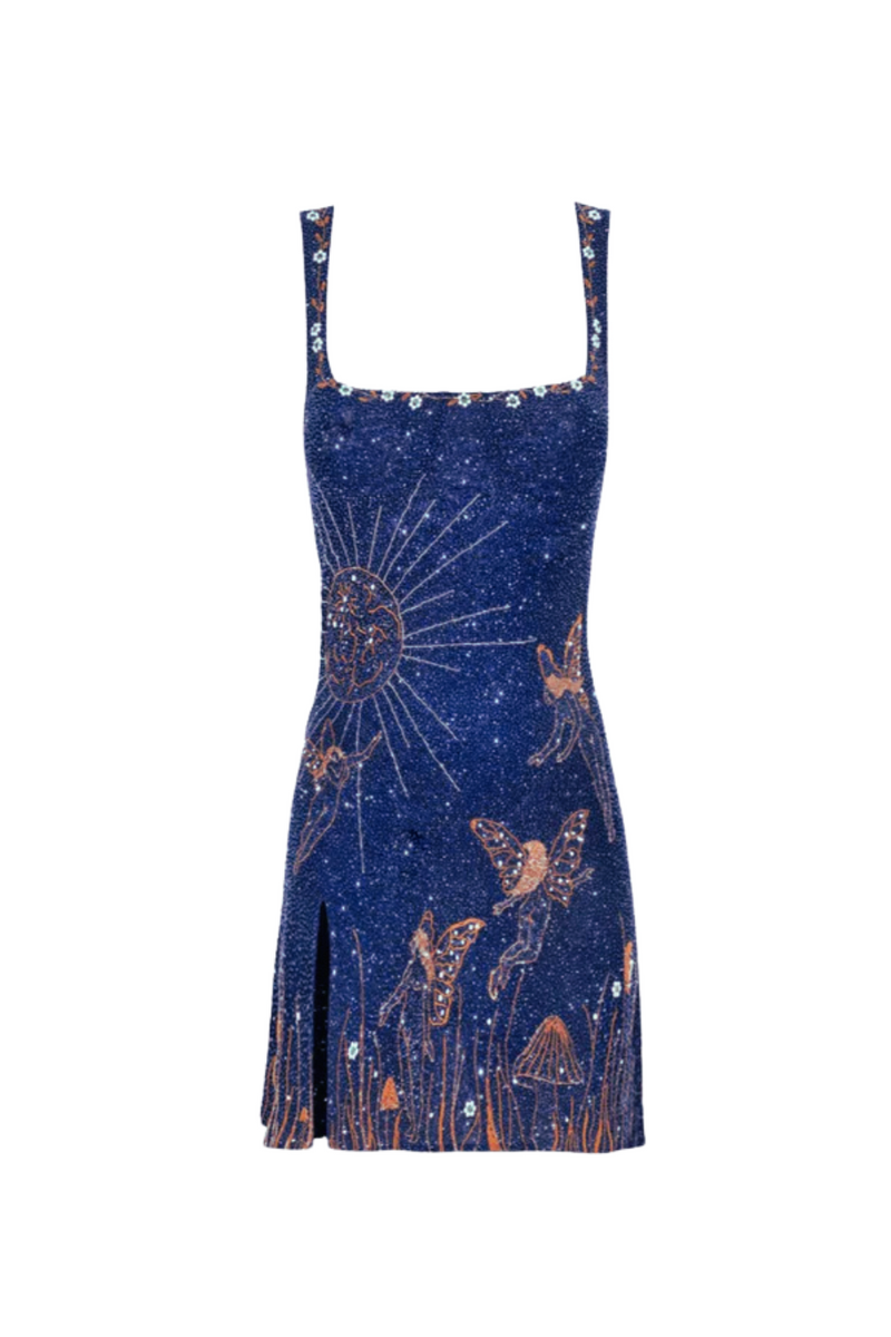 Sylvia Rhinestone Embellished Sky Mini Dress in blue