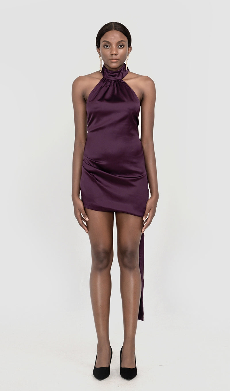 WRAP NECK DRESS IN NIGHT SHADE