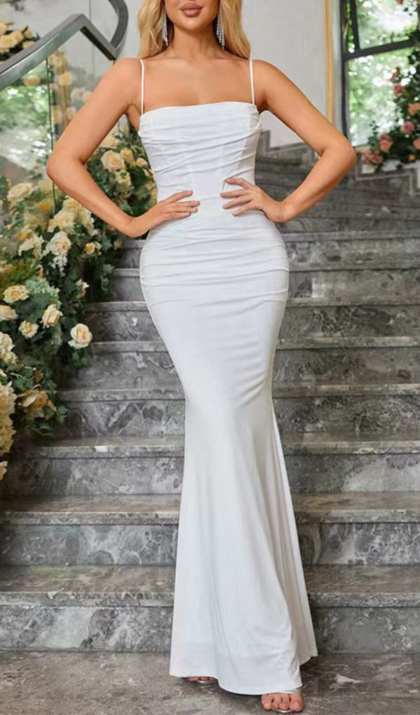 WHITE DRAPED CORSET MAXI DRESS Dresses styleofcb 