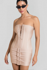 TUBE TOP LACE UP BANDAGE MINI DRESS