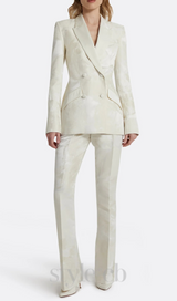 jacquard double-breasted blazer suit in ivory