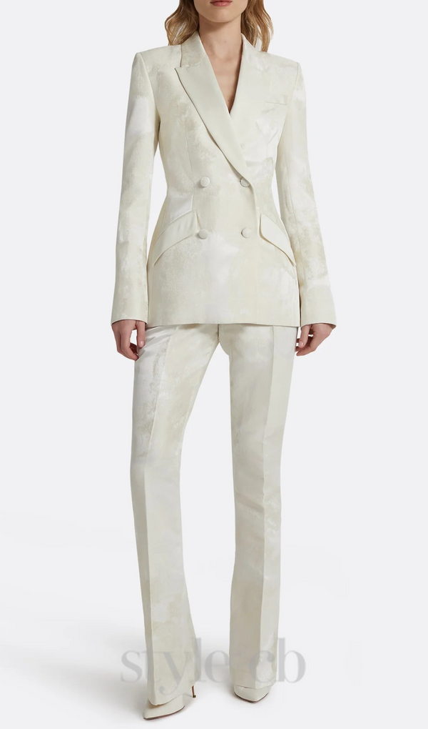 jacquard double-breasted blazer suit in ivory