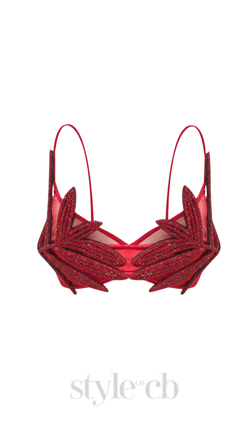Vieby Leaf Crystal Bralette in Red