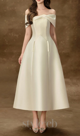 hebera a-line off-shoulder midi dress in cream