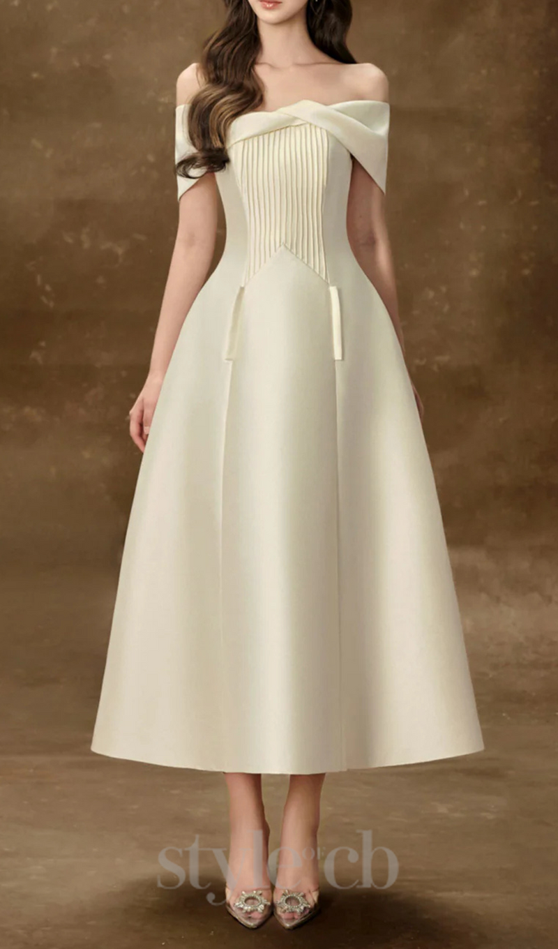 hebera a-line off-shoulder midi dress in cream