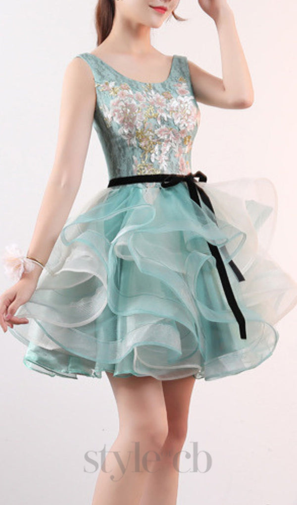 ANEKO FLOWER SEQUIN MINI DRESS IN GREEN