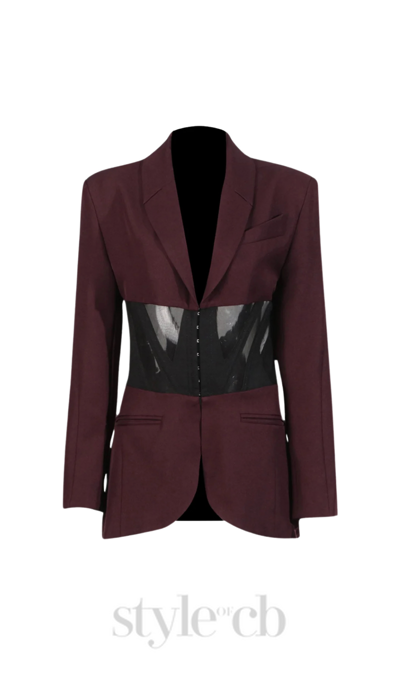 Kamryn Paneled Mesh Blazer In Wine
