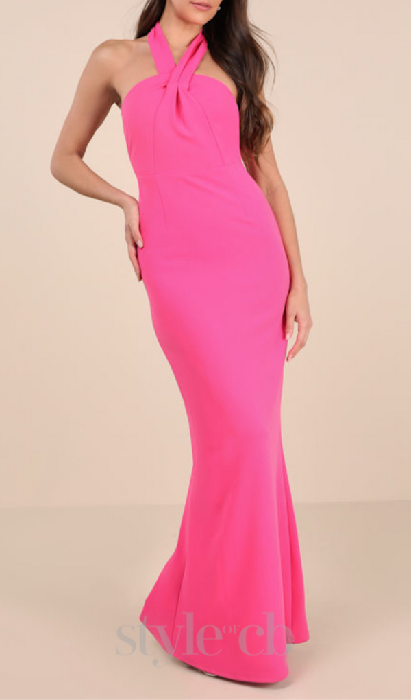 halter neck backless maxi dress in pink
