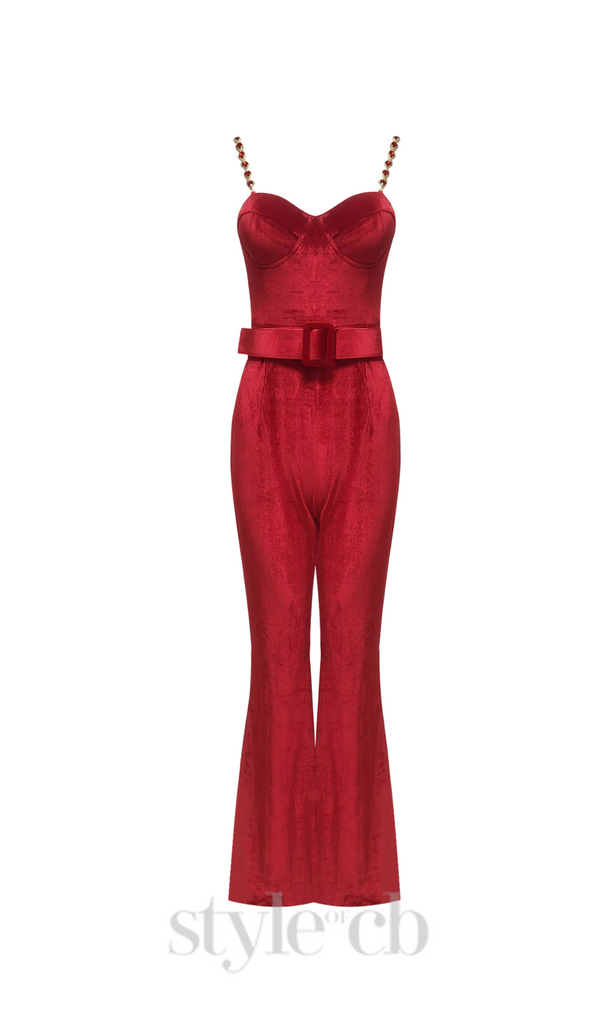 Kalene Diamante Chain Velvet Jumpsuit
