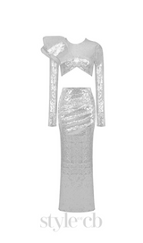 crop top drape skirt set in silver