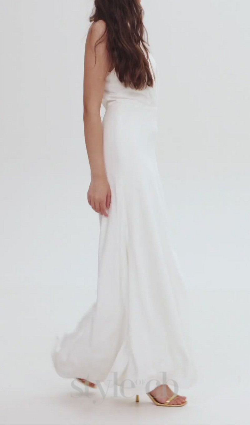 RACHEL WHITE HALTER SATIN BACK CUTOUT MAXI DRESS