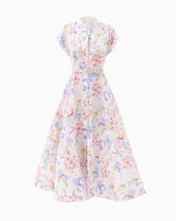 multicolor floral print a-line midi dress