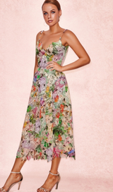 COLORFUL HOLLOW LACE MIDI DRESS